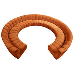 Meridian Furniture - Infinity Channel Tufted Velvet Modular Chair, Cognac, 11 Piece - Create a seating group that works for every possible situation with this Infinity 11-piece sectional and other pieces in the Infinity collection. Upholstered in soft cognac velvet material that feels great against the skin and offers long-wearing beauty, this piece fits with other Infinity items for an infinite number of combinations that get your seating requirements just right but that look just as nice when used on their own.