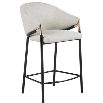 Pemberly Row Sloped Arm Counter Height Stool in Beige-Glossy Black