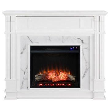 Rickby Faux Cararra Marble Electric Media Fireplace, White