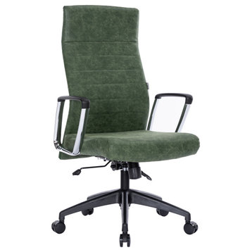 LeisureMod Hilton Modern High Back Leather Conference Office Chair, Green