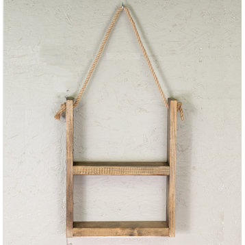 Mid Century Rustic Wall Shelves With Hanging Rope
