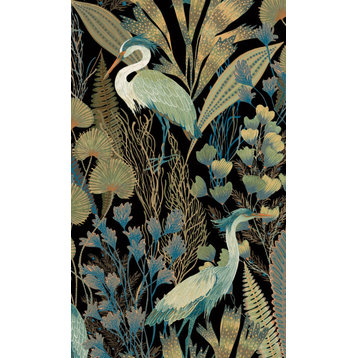 Heron Birds Tropical Wallpaper, Black, Double Roll
