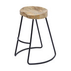 Wooden Saddle Seat Barstool With Metal Legs, Large, Brown And Black