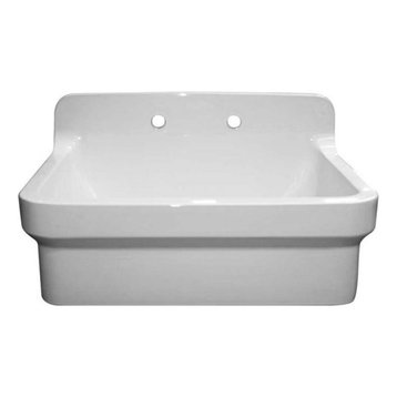 Old Fashioned Country Fireclay Utility Sink with High Backsplash - White