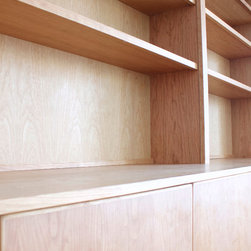 Built-in Cabinets with Hutch Shelving in Natural Cherry - Storage Cabinets