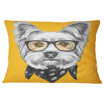 Funny Terrier Dog with Glasses Animal Throw Pillow, 12"x20"