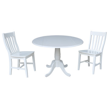 42" Round Top Pedestal Table with 2 Chairs, White