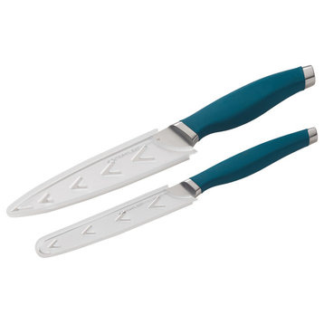 Rachael Ray Cutlery Japanese Stainless Steel Utility Knife Set, Teal, 2-Piece