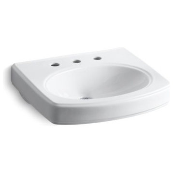 Kohler Pinoir Bathroom Sink Basin with 8" Widespread Faucet Holes, White