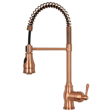 Copper Pre-Rinse Spring Kitchen Faucet with Pull Down Sprayer, Copper