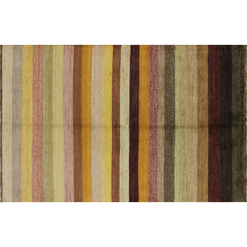 Hand Knotted MulticolorStriped Design Persian Gabbeh Wool Area Rug H6374
