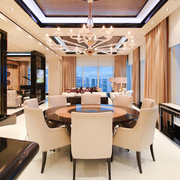 Brickell Key Penthouse - Dining Room Chandelier & Cove Lighting Control
