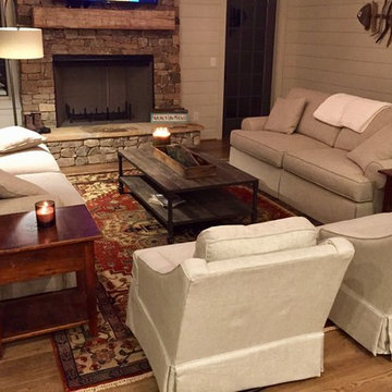 Serapi Oriental Rug lays a firm foundation for this lake house family retreat...