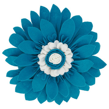 Felt Flower Design Poly-Filled Throw Pillow, Teal