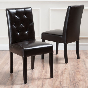 GDF Studio Waldon Leather Dining Chair, Set of 2, Brown, Bonded Leather