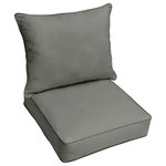Mozaic Company - Sunbrella Canvas Charcoal Outdoor Deep Seating Pillow and Cushion Set, 25x25 - Customize a patio furnishing group with this tastefully crafted outdoor chair cushion. A beautiful hue offers a base to build on as you create an attractive poolside or garden arrangement. Filled with durable, soft recycled polyester fiber, its durable outdoor fabric cover ensures protection against sun and moisture damage to offer peace of mind for long use outdoors. Remove its cover through a zippered enclosure to launder with spot-cleaning, and secure to a chair with attached ties. Ready to coordinate and complement any motif, this outdoor chair cushion is a perfect fit for a casual indoor chair as well.
