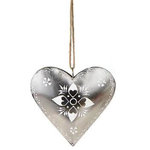 Midwest - 6" Silver and White Floral Heart Christmas Ornament - From the Alpine Chic Collection    Features a silver heart ornament with a white floral design