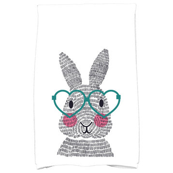 What's Up Bunny?, Holiday Animal Print Hand Towel, Teal