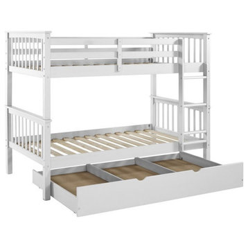 Pemberly Row Traditional Solid Wood Twin over Twin Design Bunk Bed in White