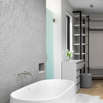 Modern Master Bath & Walk In Closet Wardrobe Design Combo By Darash