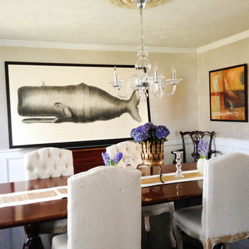 Oversized Whale Art hung in Dining Room