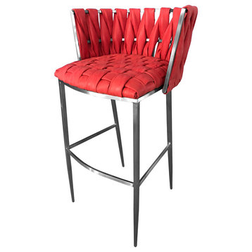 Barcelona 26inch Stainless Steel Bar Stool, Red