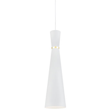 Vanderbilt Single Lamp Pendant, White/Gold, 6"Dx24"H