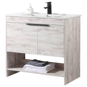 Phoenix Bath Vanity With Ceramic Sink Full assembly Required, Rustic White, 36"