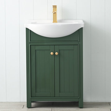 Marian 24 in. Single Sink Bath Vanity in Green with White Porcelain Top