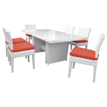 Miami Rectangular Outdoor Patio Dining Table with 6 Armless Chairs Tangerine