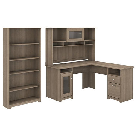 Cabot L Shaped Desk with Hutch and Bookcase in Ash Gray - Engineered Wood