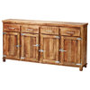 58" Reclaimed Wood Rustic Sideboard Cabinet 3 Drawers 3 Doors Icebox Lock