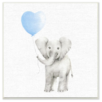 Stupell Industries Baby Elephant Blue Balloon Linen Look, 12 x 12