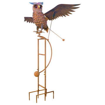 Metal Flying Big Owl Rustic Rocker Garden Stake Outdoor Yard Sculpture