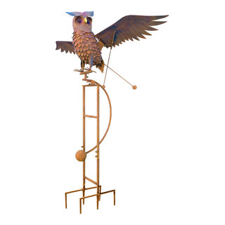 Metal Flying Big Owl Rocker Stake - Rustic - Garden Statues And Yard ...