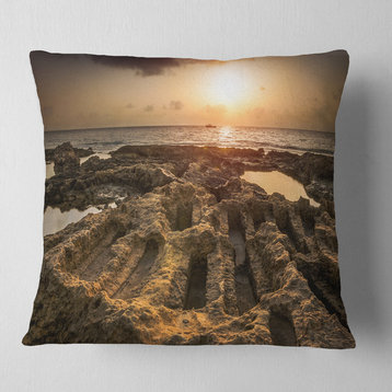 Glowing Sunlight on Ancient Ruins Landscape Printed Throw Pillow, 16"x16"