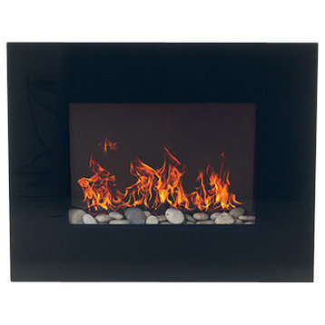 Northwest Black Glass Panel Electric Fireplace Wall Mount and Remote