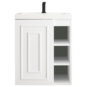 Alicante' 24" Single Vanity Cabinet, Glossy White W/ White Glossy  Countertop