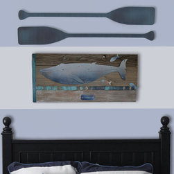 Whale (rusted steel) on turquoise frame - Artwork