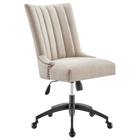 Empower Channel Tufted Fabric Office Chair, Black/Beige