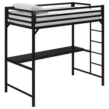 Rosebery Kids Twin Metal Loft Bed with Desk in Black