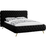 Meridian Furniture - Delano Velvet Upholstered Bed, Black, King - Surround yourself in modern luxury when you add this Delano Black Velvet King Bed to your bedroom oasis. Sumptuous by design, this bed features all-over button tufting for a look that is nothing short of stunning. This dimensional bed features a heavily padded headboard and side rails, each covered in magnificent-to-the-touch black velvet for a look that's upscale and simply divine. Metal legs on this bed allow easy clearance for vacuuming, and the bed uses just a mattress, so there's no need for a box spring or foundation, which only adds to its sleek look.