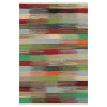 Bareens Designer Rugs - Chic Turkish Kilim Katrice Hand-Woven Wool Rug - 2'8'' x 4'1'' - Elevate the elegance of your home with this stunning hand-woven tribal Kilim wool rug. Meticulously crafted on a loom by the Nomad Turkman people using hand-spun wool and 100% natural vegetable dyes, these rugs are recognized for their repetitive geometric patterns, incorporating naturalistic floral and traditional designs. The contemporary fashion palette results in bold, sharp patterns that are incredibly versatile, as the pattern is the same on both sides. These reversible rugs feature a lighter shade on one side and brighter colors on the other, providing versatility according to preference. These unique rugs are made by knotting short strands of different colors onto the warps and securing them by tightly pressing the wefts. The designs are created by interweaving the various colored wefts and warps. Kilims are known for their exceptional durability and versatility, making them truly unique rugs.  Product Details    Rug Size: 2'8'' x 4'1''  Material: 100% Wool  Style: Kilim, Flat Weave, Dhurrie, Turkish, Southwestern, Rustic, Tribal  Colors: Blue, Grey  Weave Type: Hand-Woven, Handmade  Pile Height: Less than 0.25 inch