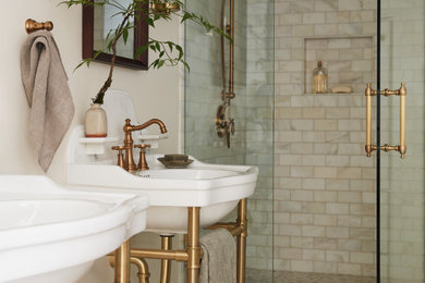 Inspiration for a farmhouse bathroom remodel in Cleveland