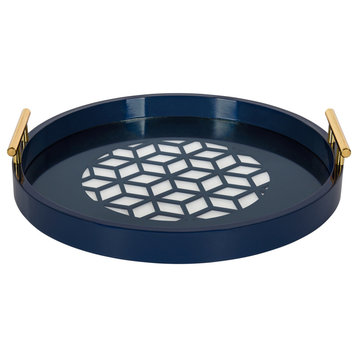 Caspen Round Decorative Tray, Navy Blue 15.5" Diameter