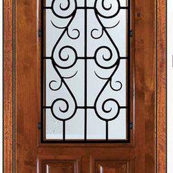 Prehung Single Door 96 Wood Alder St. Charles 2/3 Lite Wrought Iron - Front Doors