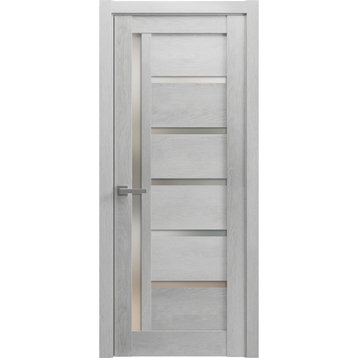 Solid French Door 36 x 80 | Quadro 4088 Light Grey Oak | Frosted Glass