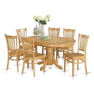 7-Piece Formal Dining Room Set- Oval Dinette Table With Leaf And 6 Dining Chairs