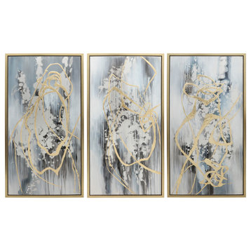 22x42 3-Piece Set Abstract Canvas, Multi On Gold Frame