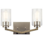 Kichler Lighting - Kichler Lighting 45033DAG Deryn - Two Light Bath Vanity - The 2-light wall mount from the DerynTM bath collection delivers a minimalist style with crisp, clean lines and angled structure. Accented with Clear Seeded Glass and a Distressed Antique Grey finish, the fixture makes an excellent addition to refined rus  Mounting Direction: Up/Down  Shade Included: YesDeryn Two Light Bath Vanity Distressed Antique Gray Clear Seeded Glass *UL Approved: YES *Energy Star Qualified: n/a  *ADA Certified: n/a  *Number of Lights: Lamp: 2-*Wattage:75w A19 Medium Base bulb(s) *Bulb Included:No *Bulb Type:A19 Medium Base *Finish Type:Distressed Antique Gray